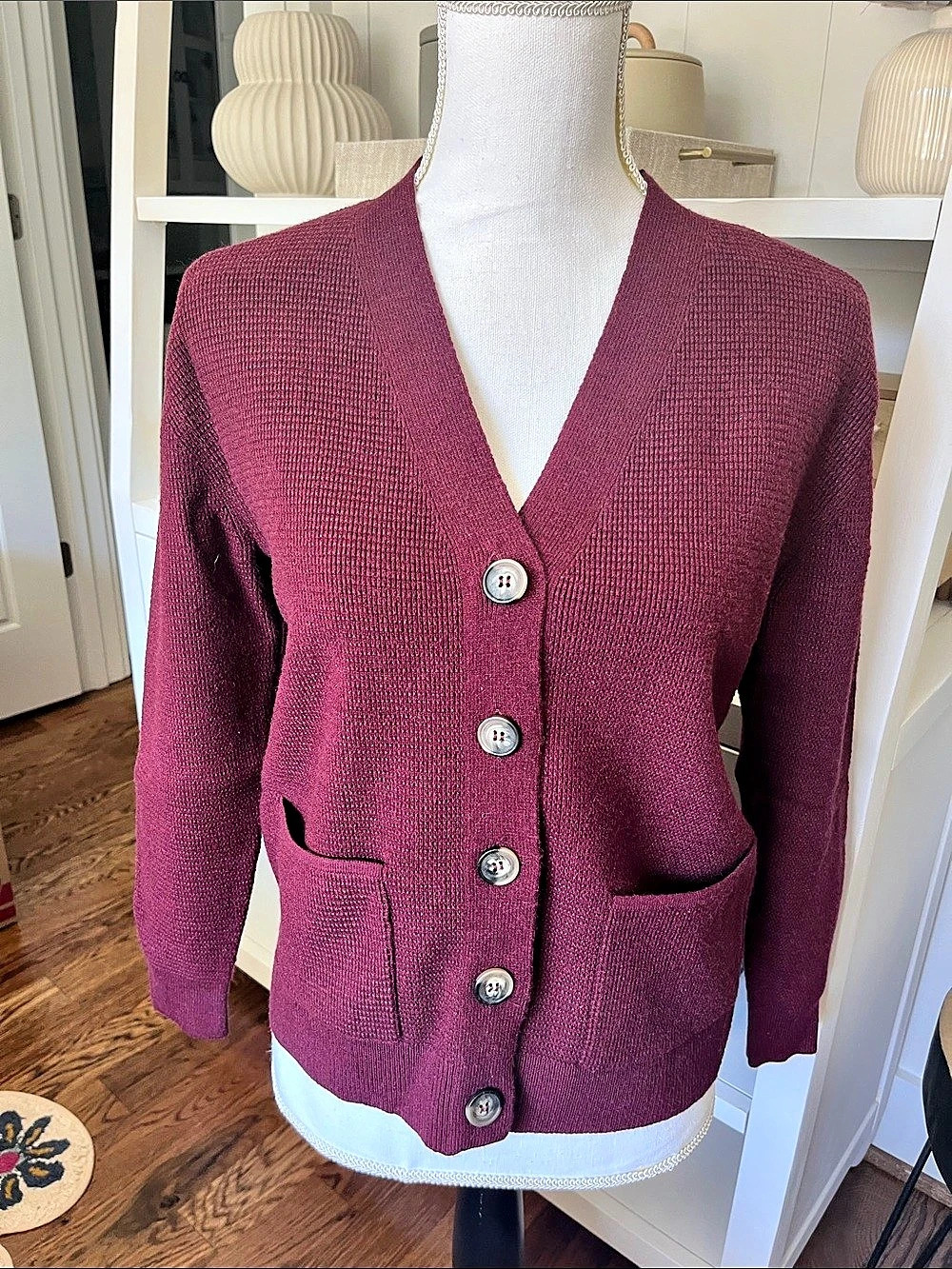 Ann Taylor Burgundy Button-Front Cardigan Like New